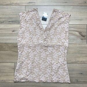 Nue Options Womens Floral Lace V-Neck Lined Tank Top Size XL‎ Beige